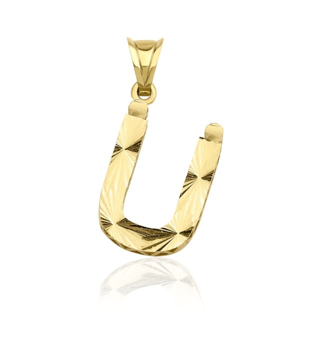 14 Ayar Ü Harf Kolye Ucu, Altın Ü Harf Kolye Ucu - SAÇAK KUYUMCULUK