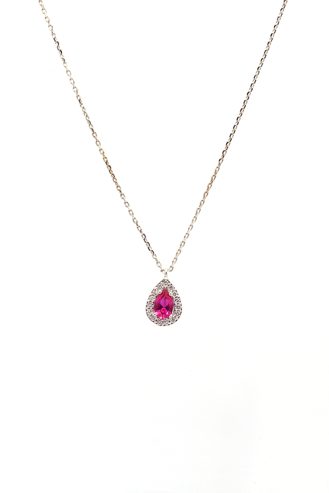 Kırmızı Damla Taşlı Beyaz Altın Kolye - SAÇAK KUYUMCULUK