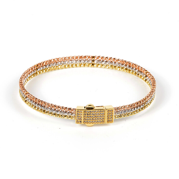 Özel Tasarım 3 Renk (Rose, Beyaz, Sarı) Dorika Toplu Kelepçe Bilezik (14 Ayar Altın) - SAÇAK KUYUMCULUK