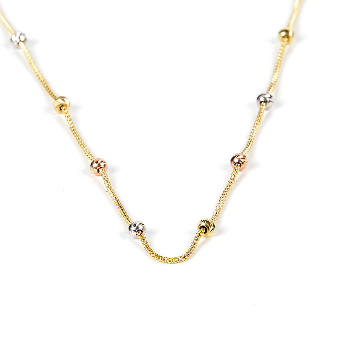 Özel Tasarım 3 Renk (Rose,Beyaz,Sarı) Dorika Toplu Hasır Zincirli Gerdanlık (14 Ayar Altın) - SAÇAK KUYUMCULUK