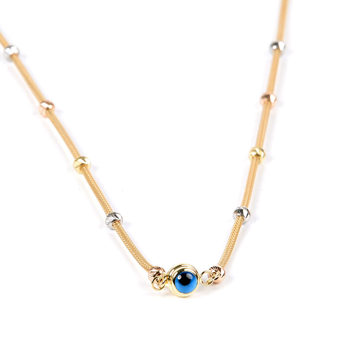 Dorika Toplu Hasır Zincirli Göz Boncuklu Gerdanlık (14 Ayar Altın) - SAÇAK KUYUMCULUK