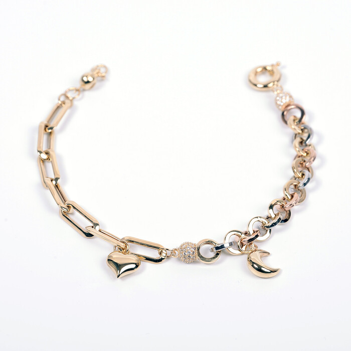 Özel Tasarım Ataç Zincirli Charmlı Sallantılı Bileklik (14 Ayar Altın) - SAÇAK KUYUMCULUK