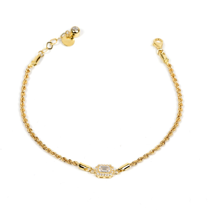 Özel Tasarım Baget Taşlı Halat Zincirli Bileklik (14 Ayar Altın) - SAÇAK KUYUMCULUK