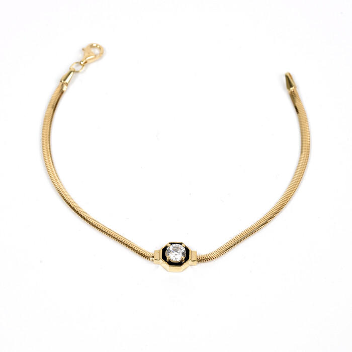 Özel Tasarım Baget Taşlı Mineli Balık Sırtı Zincirli Bileklik (14 Ayar Altın) - SAÇAK KUYUMCULUK