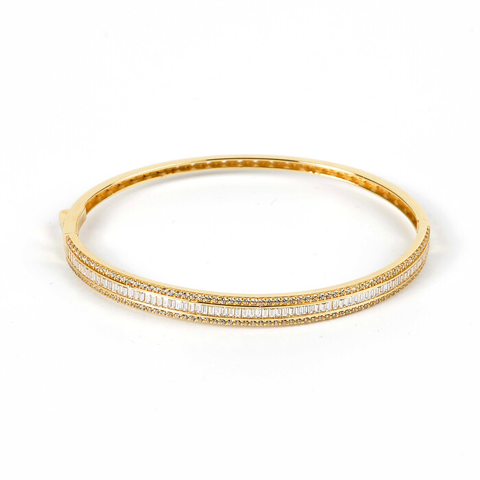 Özel Tasarım Baget Taşlı Yarım Tur Kelepçe Bilezik (14 Ayar Altın) - SAÇAK KUYUMCULUK