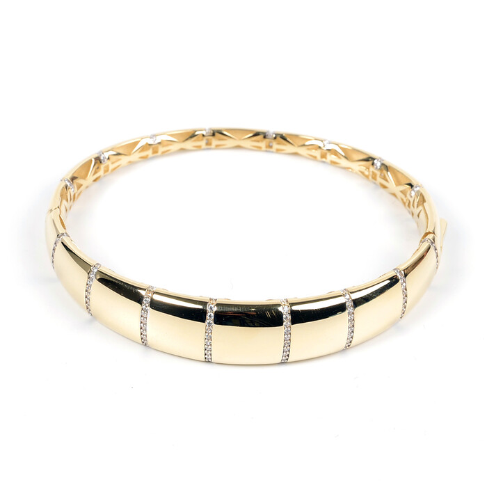 Özel Tasarım Çizgili Taşlı Kelepçe Bilezik (14 Ayar Altın) - SAÇAK KUYUMCULUK