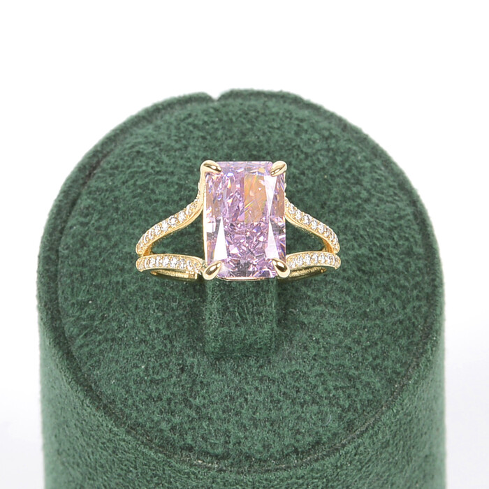 Özel Tasarım Doğal Ametist Baget Taşlı Yüzük (14 Ayar Altın) - SAÇAK KUYUMCULUK