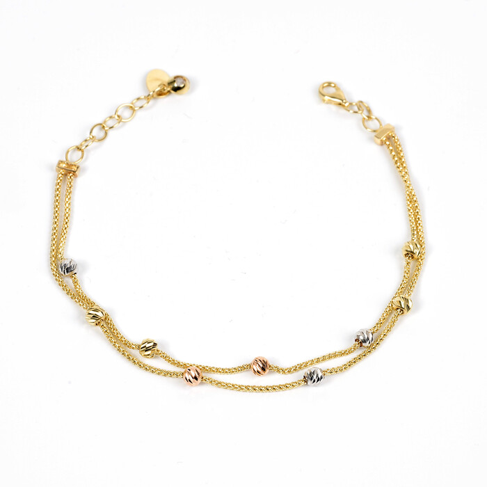 Özel Tasarım Dorika Toplu 3 Renk (Rose, Beyaz, Sarı) Hasır Zincirli Bileklik (14 Ayar Altın) - SAÇAK KUYUMCULUK