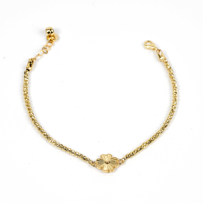 Özel Tasarım Dorika Toplu Yonca Figürlü Kalem İşlemeli Bileklik (14 Ayar Altın) - SAÇAK KUYUMCULUK