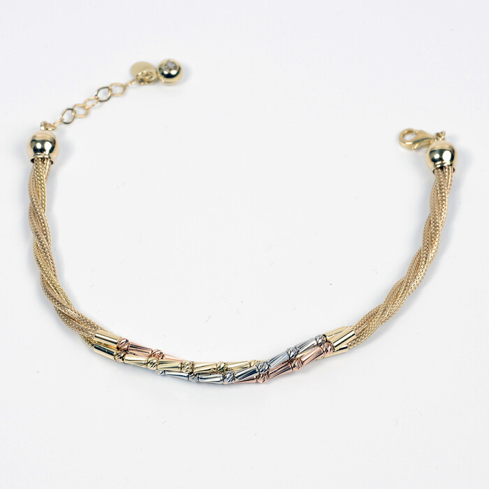 Özel Tasarım Doriko Toplu 3 Renk (Rose,Beyaz,Sarı) Hasır Zincirli Bileklik (14 Ayar Altın) - SAÇAK KUYUMCULUK