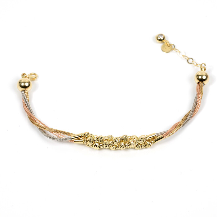 Özel Tasarım Hasır Zincirli Dorika Toplu 3 Renk (Rose,Beyaz,Sarı) Bileklik (14 Ayar Altın) - SAÇAK KUYUMCULUK