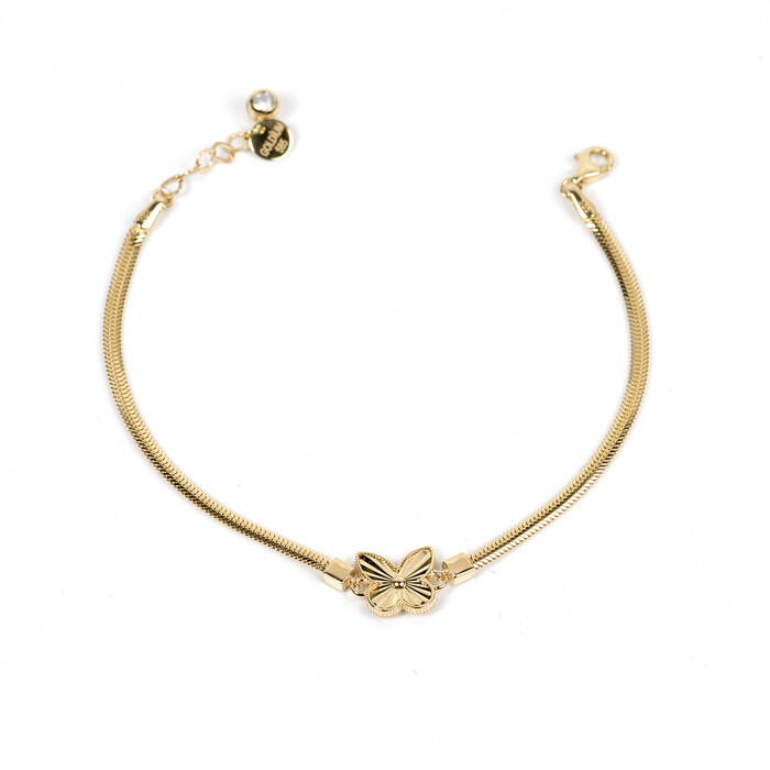 Özel Tasarım Kelebek Figürlü Kalem İşlemeli Balık Sırtı Zincirli Bileklik (14 Ayar Altın) - SAÇAK KUYUMCULUK