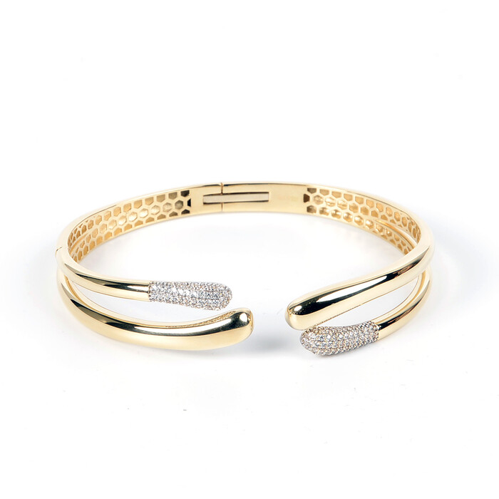 Özel Tasarım Kemik Figürlü Taşlı Kelepçe Bilezik (14 Ayar Altın) - SAÇAK KUYUMCULUK