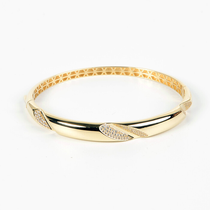 Özel Tasarım Oyma Figürlü Taşlı Kelepçe Bilezik (14 Ayar Altın) - SAÇAK KUYUMCULUK