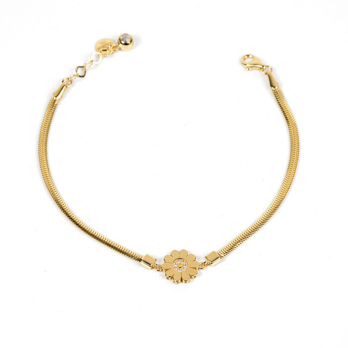 14 Ayar Papatya Figürlü Taşlı Balık Sırtı Zincirli Bileklik - SAÇAK KUYUMCULUK