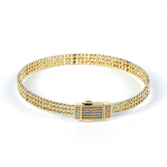 Özel Tasarım Tokalı Dorika Toplu Taşlı Kelepçe Bilezik (14 Ayar Altın) - SAÇAK KUYUMCULUK