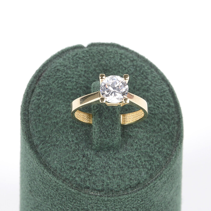 Özel Tasarım V Tırnak Tektaş Yüzük (14 Ayar Altın) - SAÇAK KUYUMCULUK