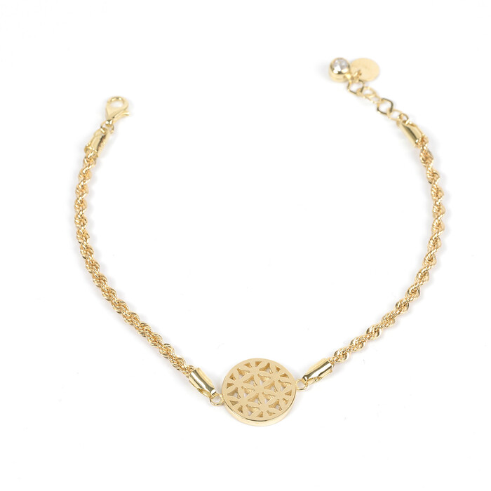 Özel Tasarım Yaşam Çiçeği Figürlü Halat Zincirli Bileklik (14 Ayar Altın) - SAÇAK KUYUMCULUK