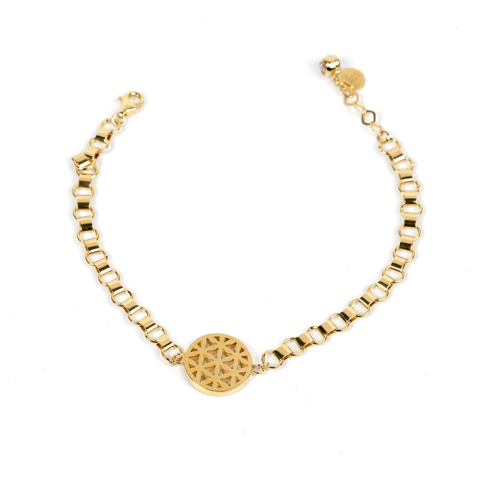 Özel Tasarım Yaşam Çiçeği Figürlü Zincirli Bileklik (14 Ayar Altın) - SAÇAK KUYUMCULUK