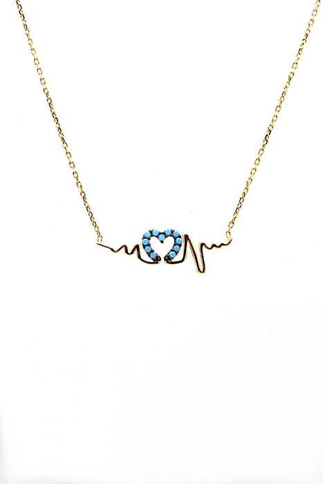 Ritim Fİruze Kalp Tasarım Altın Kolye - SAÇAK KUYUMCULUK